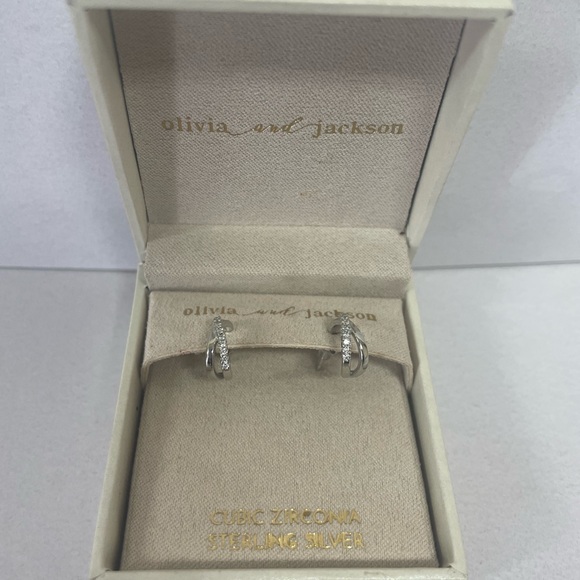 Olivia And Jackson Sterling Silver Cubic Zirconia Huggie Earrings - Picture 3 of 3